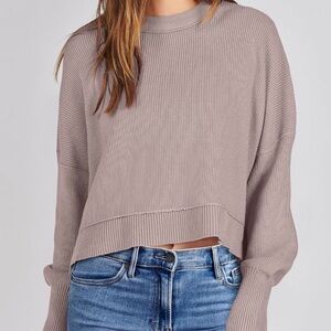 ANRABESS Women’s Cropped Ribbed Knit Pullover Sweater in Red Apricot